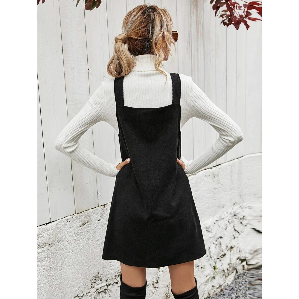 Button down Corduroy Overall Dress (without tee) black - Picture 2 of 5